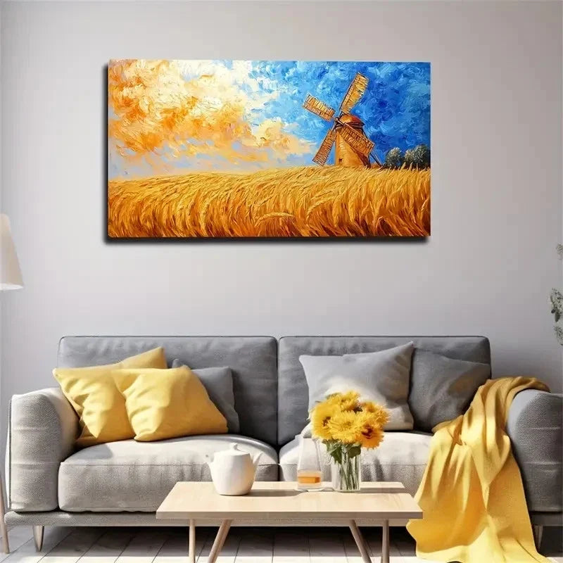 Wide View Of Wheat Fields Wall Art Canvas Office Home Room Framed 120x60cm