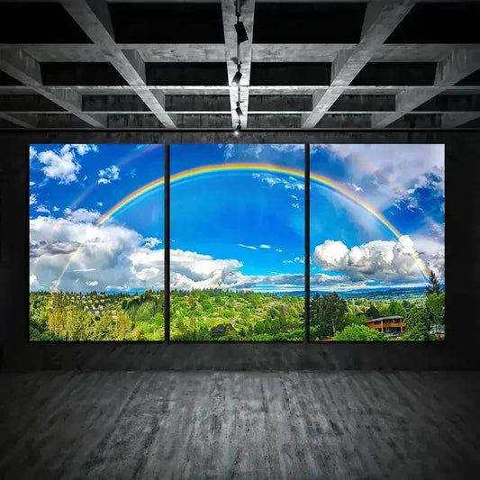 3pcs Rainbow Nature Blue Sky White Clouds Metal Print Ready to Hang Art