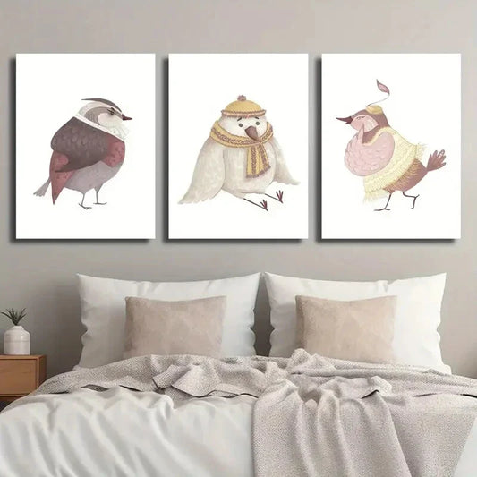 3pcs Watercolor Style Animal Cute Bird Metal Print Ready to Hang Art