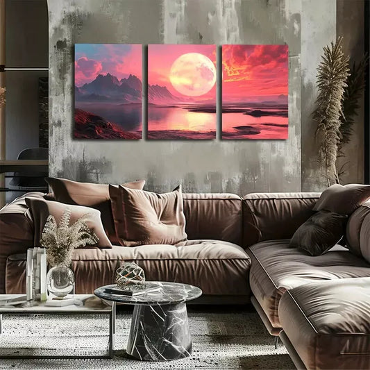 3pcs Features a Large Sun And Ground, Wall Art Set Canvas Framed 40x60cm - High Quality Print 100% Australian Made Wall Canvas Ready to Hang