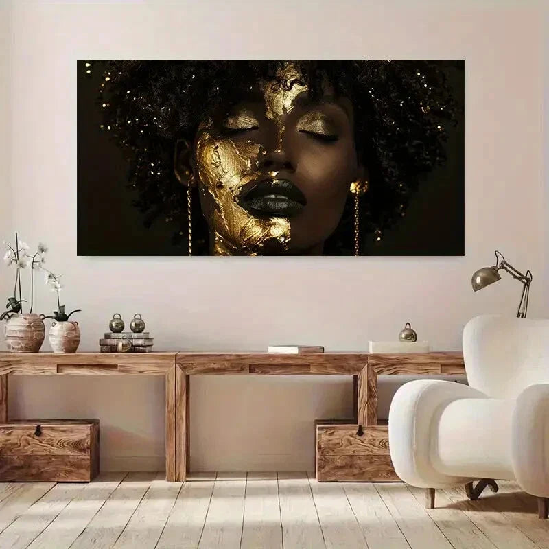 Golden Accents Woman Elegance Wall Art Canvas Office Home Room Framed 120x60cm