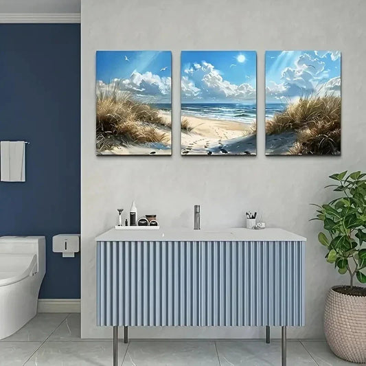 3pcs  Coastal Landscape with Blue Ocean  Metal Print Ready to Hang Art