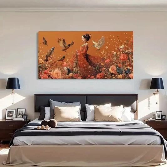 Elegant Nature Harmony Flowers Wall Art Canvas Office Home Room Framed 120x60cm