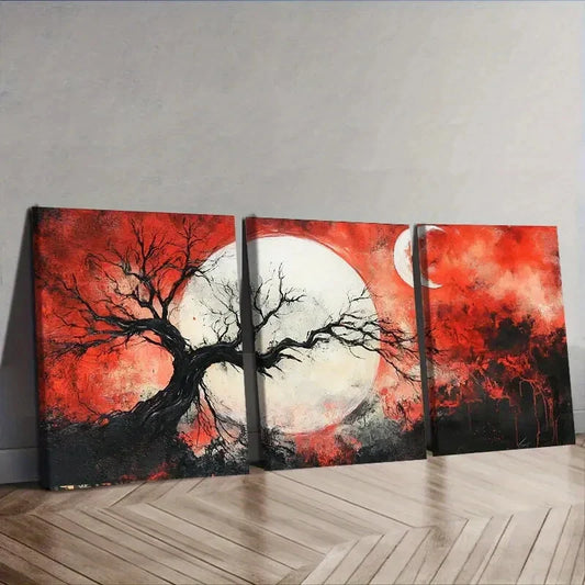 3pcs Abstract Tree with White Moon Light Perfect Wall Art Set Canvas Framed 40x60cm - High Quality Print 100% Australian Made Wall Canvas Ready to Hang
