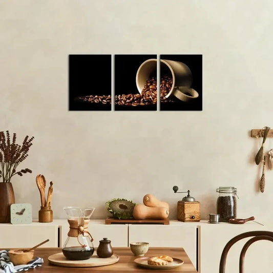 3pcs Coffee Bean Coffee Cup Kitchen Metal Print Ready to Hang Art
