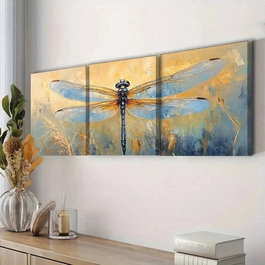3pcs Watercolor Blue Dragonfly Decoration Wall Art Set Canvas Framed 40x60cm - High Quality Print 100% Australian Made Wall Canvas Ready to Hang