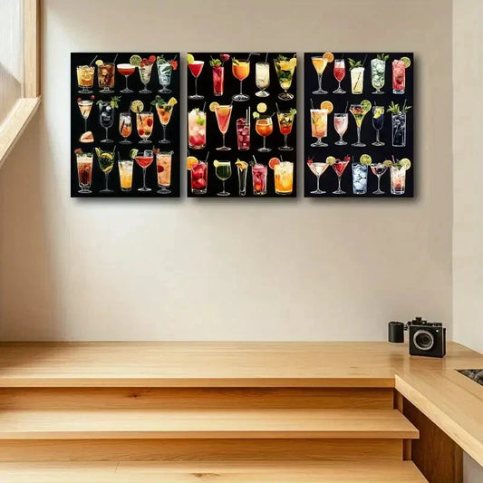 3pcs Featuring Cocktails Design Metal Print Ready to Hang Art