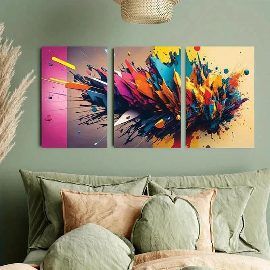 3pcs Colorful Cartoon-Inspired Modern Design Metal Print Ready to Hang Art