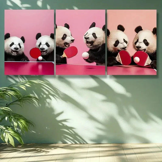 3pcs Table tennis panda Wall Art Set Canvas Framed 40x60cm -High Quality Print 100% Australian Made Wall Canvas Ready to Hang