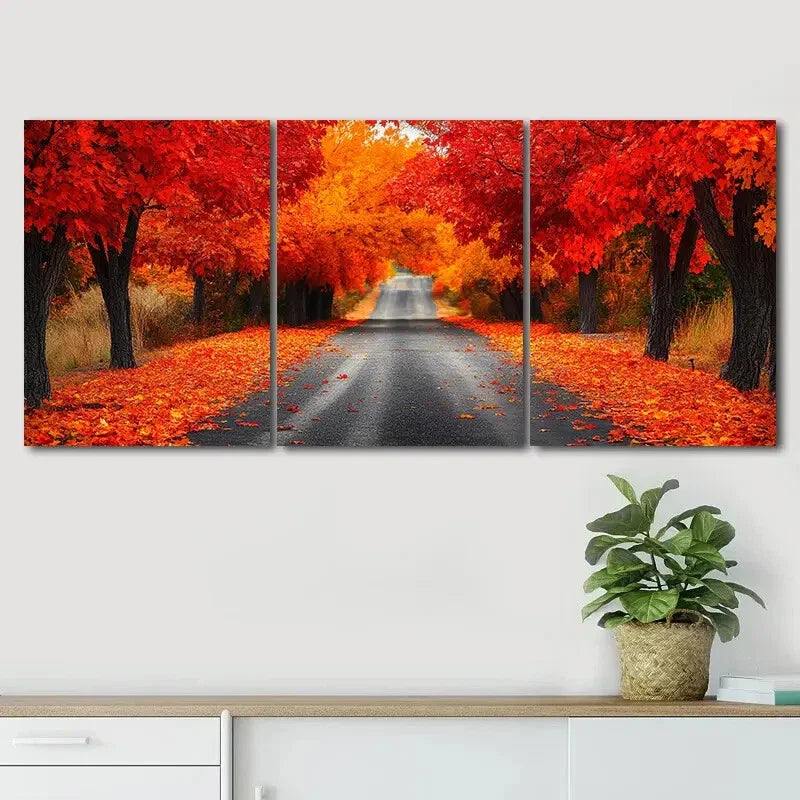 3pcs Vibrant Autumn Forest Road Nature Perfect Wall Art Set Canvas Framed 40x60cm - High Quality Print 100% Australian Made Wall Canvas Ready to Hang