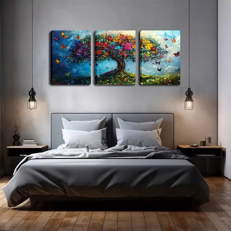 3pcs Tree Of Life, Colorful Butterflies Wall Art Set Canvas Framed 40x60cm - High Quality Print 100% Australian Made Wall Canvas Ready to Hang