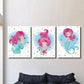 3pcs Pink Hair, Light Blue Body, Cartoon Metal Print Ready to Hang Art