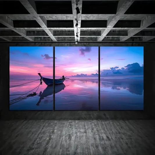 3pcs Fishing Boats Tied To The Shore Metal Print Ready to Hang Art