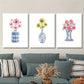 3pcs Chinese Style Blue and White Porcelain Vase Metal Print Ready to Hang Art