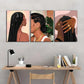 3pcs Boho Tropical Plant Leaves Print Black Girl Metal Print Ready to Hang Art