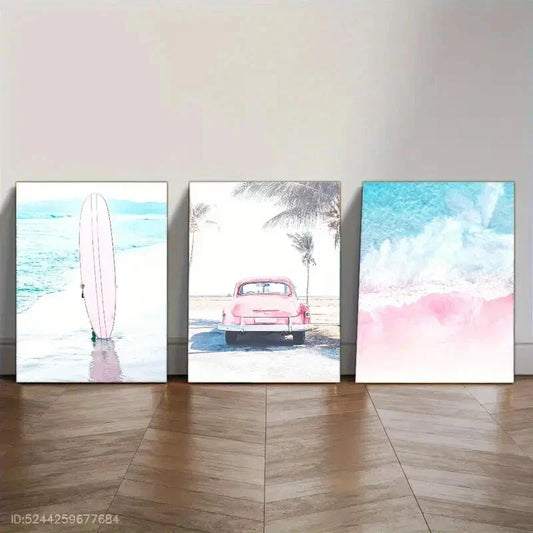 3pcs Seaside Scenery Seascape Seaside Villa Metal Print Ready to Hang Art