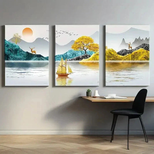 3pcs  Fashion Abstract Landscape Metal Print Ready to Hang Art