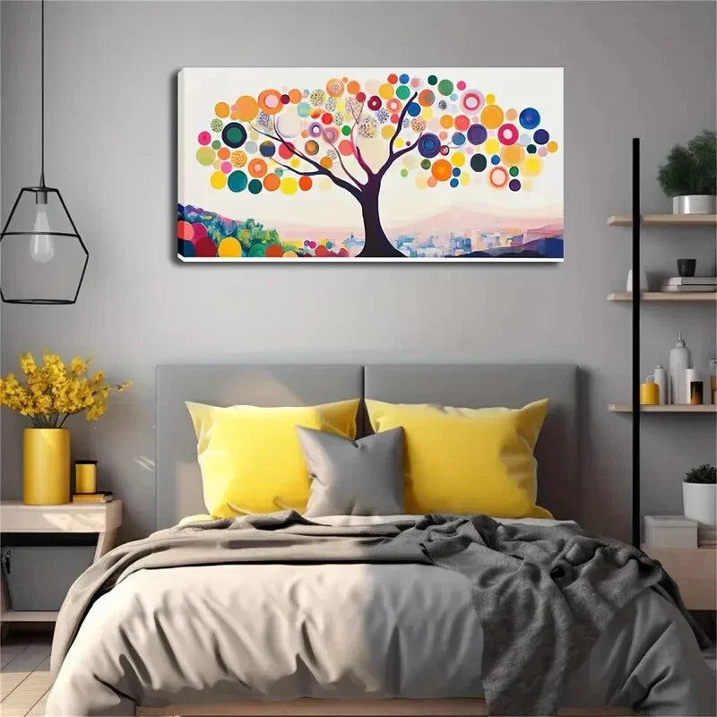 Leaves of Big Tree Circles Wall Art Canvas Office Home Room Framed 120x60cm