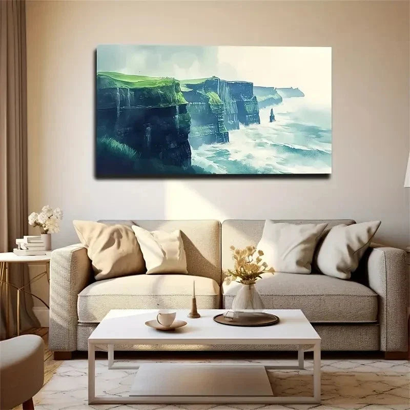 Green Cliff Figurative Style Wall Art Canvas Office Home Room Framed 120x60cm
