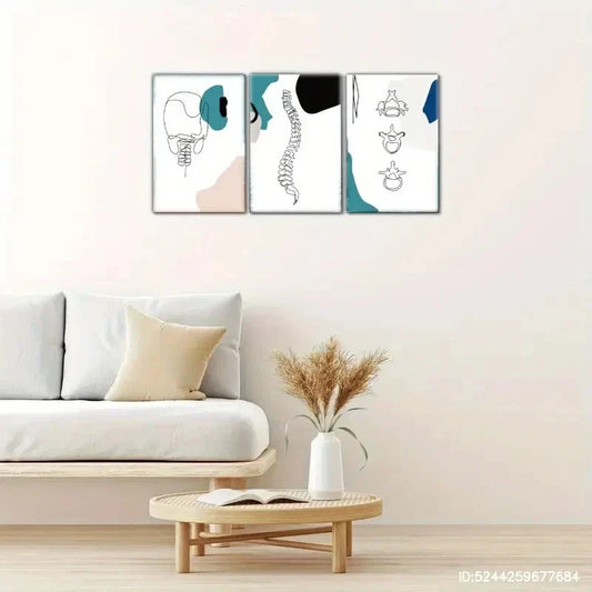 3pcs Enhancements Human Skeleton Geometric Metal Print Ready to Hang Art