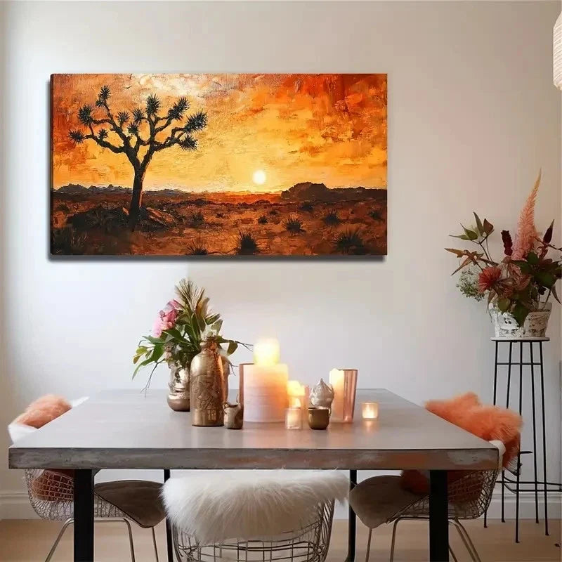 Abstract Sunset Desert Plants Wall Art Canvas Office Home Room Framed 80x45cm
