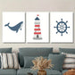 3pcs Navy red lighthouse cartoon ocean poster Metal Print Ready to Hang Art