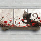 3pcs Whimsical Cat and Roses Red Eyes Metal Print Ready to Hang Art