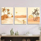 3pcs Palm Trees at Sunset, Surfers on the Shore Metal Print Ready to Hang Art