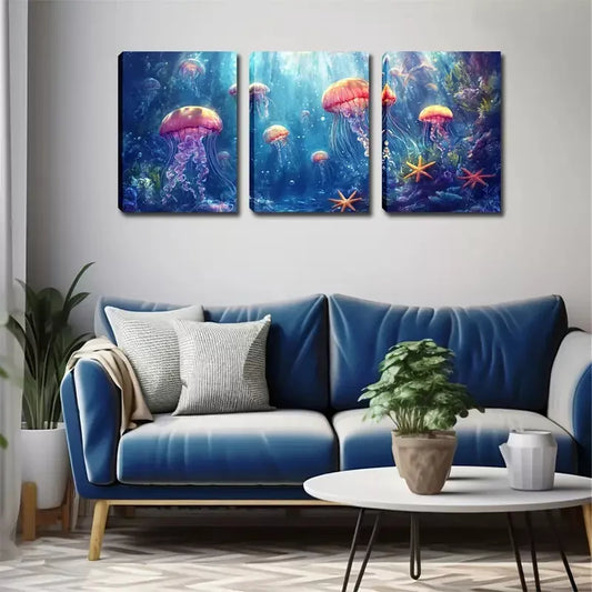 3pcs Jellyfish In The Underwater Wall Art Set Canvas Framed 40x60cm - High Quality Print 100% Australian Made Wall Canvas Ready to Hang
