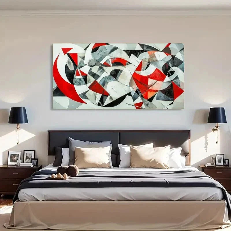 Modern Abstract Red Geometric Wall Art Canvas Office Home Room Framed 120x60cm