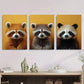 3pcs Funny Animal Cute Raccoon Panda Alpaca Metal Print Ready to Hang Art