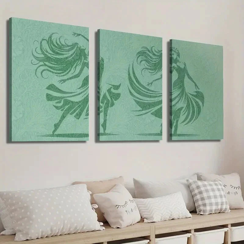 3pcs Ballet Dancing Girl Silhouette Illustration Wall Art Set Canvas Framed 40x60cm - High Quality Print 100% Australian Made Wall Canvas Ready to Hang