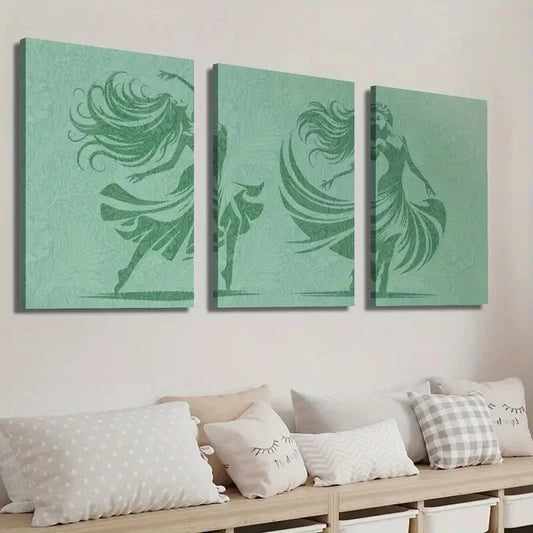 3pcs Ballet Dancing Girl Silhouette Illustration Wall Art Set Canvas Framed 40x60cm - High Quality Print 100% Australian Made Wall Canvas Ready to Hang