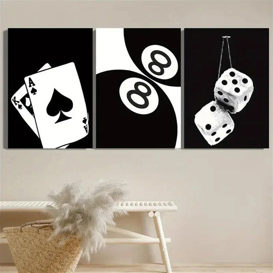 3pcs Black and White Gaming Metal Print Ready to Hang Art