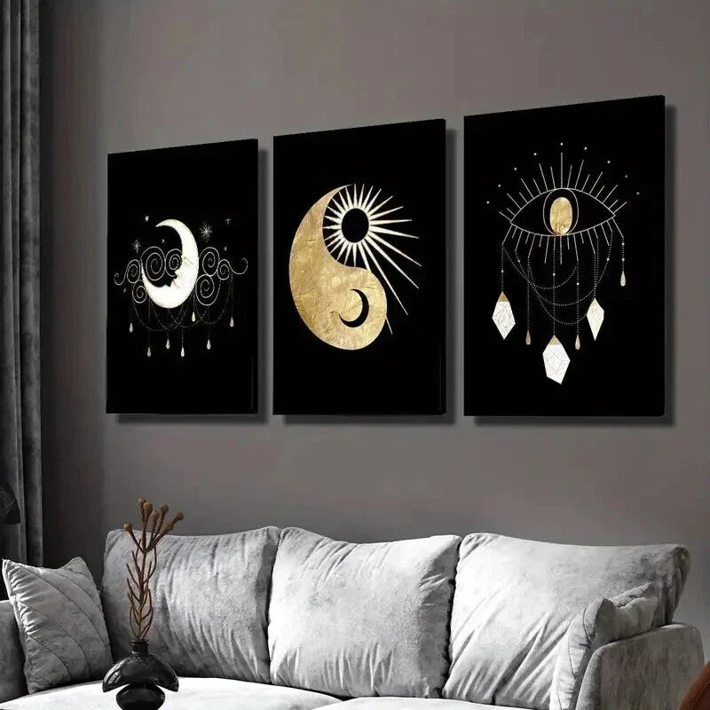 3pcs Modern Sun and Moon Constellation Wall Art Set Canvas Framed 40x60cm - High Quality Print 100% Australian Made Wall Canvas Ready to Hang