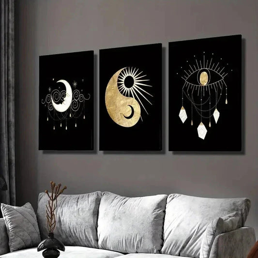 3pcs Modern Sun and Moon Constellation Wall Art Set Canvas Framed 40x60cm - High Quality Print 100% Australian Made Wall Canvas Ready to Hang