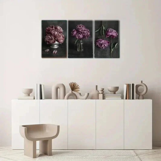 3pcs Pink Bouquet, Pink Duet, Bar decorate, Metal Print Ready to Hang Art