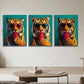 3pcs Vibrant Tiger with Fashion Glasses & Red C Metal Print Ready to Hang Art