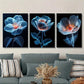 3pcs Blue Flower Illustration, Botanical Flower   Metal Print Ready to Hang Art
