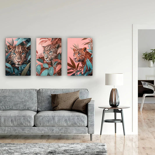 3pcs Leopard Tropical Floral Vintage Animal Metal Print Ready to Hang Art