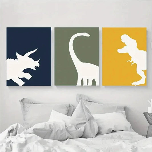 3pcs Tyrannosaurus Rex Triceratops Brontosaurus Metal Print Ready to Hang Art