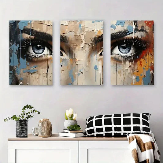 3pcs Vibrant Graffiti Portraits, Contemporar Metal Print Ready to Hang Art