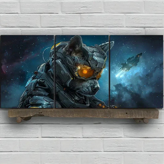 3pcs Husky Wearing Glass & Helmet Metal Print Ready to Hang Art