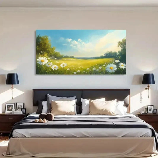 Daisy Field Landscape Decor Wall Art Canvas Office Home Room Framed 120x60cm