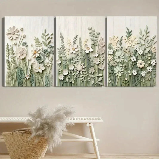 3pcs Detailed Floral & Foliage Design, Metal Print Ready to Hang Art