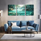 3pcs Serene Green Lake Scene with Waterfall  Wall Art Set Canvas Framed 40x60cm - High Quality Print 100% Australian Made Wall Canvas Ready to Hang