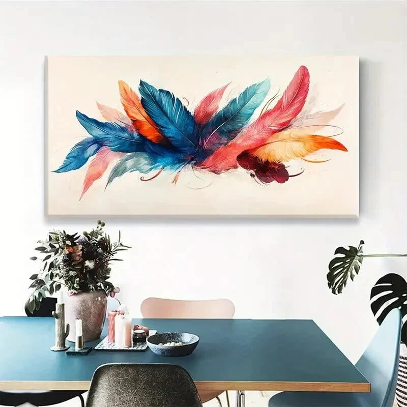 Watercolor Feather Vibrant Wall Art Canvas Office Home Room Framed 120x60cm
