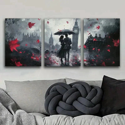 3pcs Romantic London Big Ben Dark Shadow Perfect Wall Art Set Canvas Framed 40x60cm - High Quality Print 100% Australian Made Wall Canvas Ready to Hang