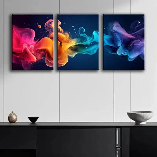 3pcs Vibrant Explosion of Colors Neon Perfect Wall Art Set Canvas Framed 40x60cm - High Quality Print 100% Australian Made Wall Canvas Ready to Hang