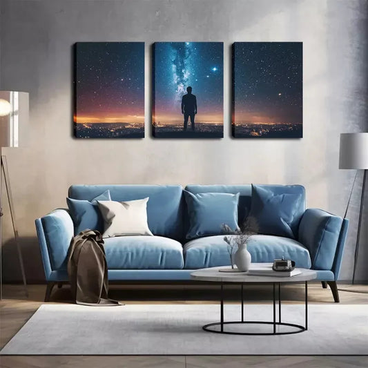 3pcs Man And for Galaxy Wall Art Set Canvas Framed 40x60cm - High Quality Print 100% Australian Made Wall Canvas Ready to Hang
